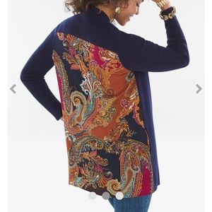 Chico's Navy and Multicolor Paisley Cardigan